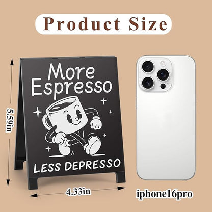 Coffee Signs for Coffee Station More Espresso Less Depresso Inspirational Office Desk Decor Positive Gift for Coworker Women Men Home Office Kitchen Area Decor Plaque Table Centerpiece (Black) - Image 2