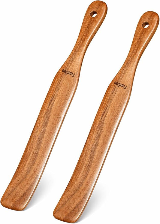 2 Pack Wooden Spurtle for Sourdough Starter, Mixing, Reaching Bottom of Jar, Dough Whisk, Long Handle Jar Spatula, Spurtles Kitchen Tools Teak Wood Kitchen Utensils kit for Baking, Cooking