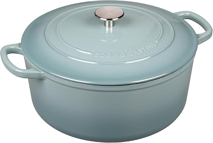 EDGING CASTING Enameled Dutch Ovens Cast Iron Dutch Oven Pot with Lid for Bread Baking, Cook, Dual Handle, 5.5 Quart, Seasalt - Image 4