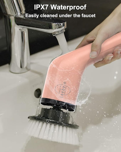 Leebein Electric Spin Scrubber, Cordless Powerful Scrub Brush for Cleaning Bathroom, Kitchen, Shower Tub and Floor Tile with Adjustable Extension Long Handle and 8 Replaceable Brush Heads(Rose) - Image 7