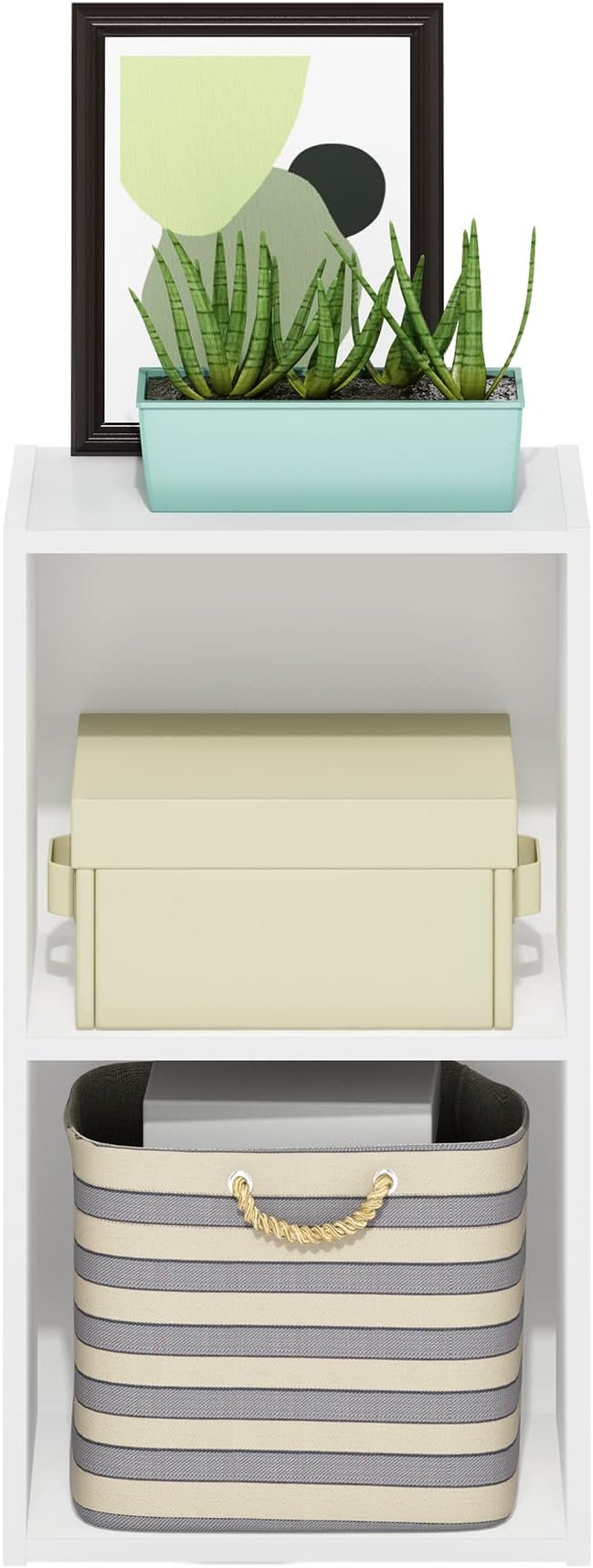 Furinno PASIR Book Shelf, 2-Tier Modern Bookshelf, Open Shelves Bookcase 9 x 12 x 21, Easy Assembly, for Living Room, Bedroom, Home Office, White - Image 5