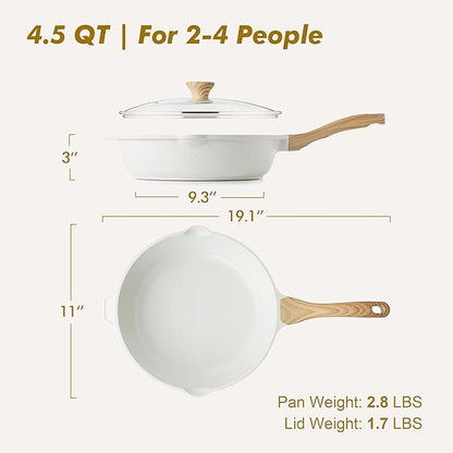 SENSARTE Nonstick Frying Pan Skillet with Lid 3.5/4.5/5QT, Ceramic Saute Pan,Deep Fring Pan Non-toxic Cooking Pot, Stay-cool Handle, Induction Compatible, PFAS Free - Image 6