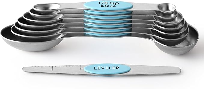 Spring Chef Stainless Steel Magnetic Measuring Spoons Set of 8 with Leveler, Metal Teaspoon & Tablespoon Measuring Spoons with Strong Magnets, Kitchen Gadgets for Baking & Cooking - 2 Pack - Aqua Sky - Image 8