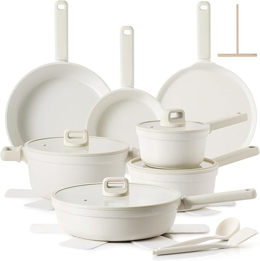 SENSARTE 20Pcs Pots and Pans Set Nonstick, Ceramic Cookware Set Non Stick, Non-toxic Healthy Kitchen Cooking Set, Induction Compatible, Dishwasher Safe, PFAS/PTFE/PFOA Free, WHITE