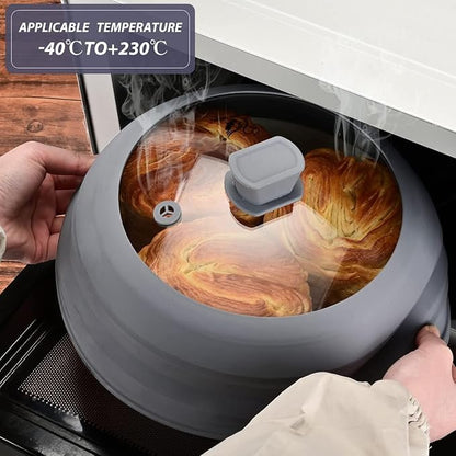 Microwave Splatter Cover Glass Splatter Guard Lid with Collapsible Silicone for Food Pot Plate Cover 11.8 inch Light Grey - Image 2