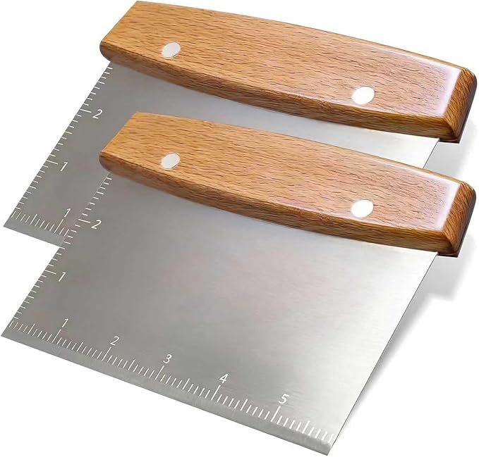 Professional Dough Cutter & Bench Scraper - Ultimate Dough Scraper Tool with Stainless Steel Blade & Wood Handle (2) by Unknown