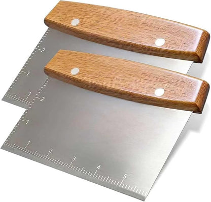 Professional Dough Cutter & Bench Scraper - Ultimate Dough Scraper Tool with Stainless Steel Blade & Wood Handle (2) by Unknown