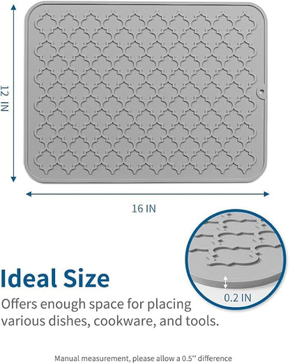 AMOAMI-Dish Drying Mats for Kitchen Counter-Silicone Dish Drying Mat-Kitchen Dish Drying Pad Heat Resistant Mat-Kitchen Gadgets Kitchen Accessories Kitchen Small Appliances(12" x 16", GREY) - Image 6