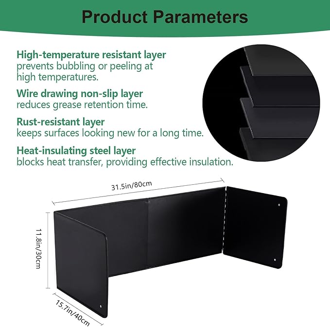 Black Large 4 Sided Splatter Guard for Frying Stove Top,Oil Splash Guard Cooking for Stove,Non Stick Foldable Splatter Screen for Stove Top - Image 2