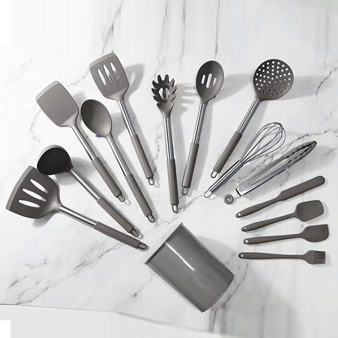 Silicone Cooking Utensils Set Utensil: 40 Pcs Black Stainless Steel Cookware Set, Nonstick Silicone Cooking Utensils Set, (Grey) - Image 5