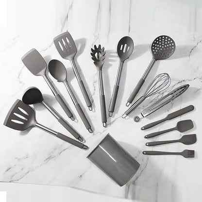 Silicone Cooking Utensils Set Utensil: 40 Pcs Black Stainless Steel Cookware Set, Nonstick Silicone Cooking Utensils Set, (Grey) - Image 5