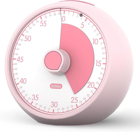 Conchstar Visual Timer for Kids 60-Minute - Countdown Timer with Optional Alarm, Focus Tool for ADHD & Autism, Time Management for Homework, Chores, Office, Kitchen, Teaching & Study Routines (Pink)