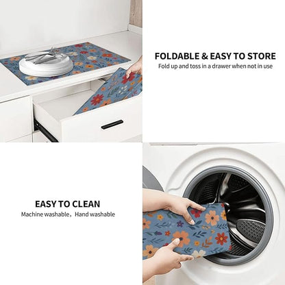 Blue Wildflowers Dish Drying Mats for Kitchen Counter, Large 18"x24" Dish Mats for Drying Dishes, Microfiber Absorbent Dish Drying Pad Rack Mat Kitchen Decor Reusable Washable