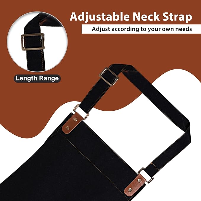 Apron for Men Women, Chef Apron with Adjustable Neck Strap, Heavy Duty Apron with Pockets, for Cooking, Gardening - Image 6