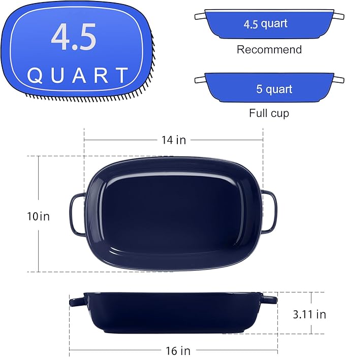 4.5 Quart Ceramic Baking Dish,Serving Bakeware for Casserole,Lasagna,Gratin,Broiling,Roasting,and Baking.Large Deep 14x10x3.11 inches Pan,Safe for Oven Microwave Refrigerator Disinfection Cabinet and - Image 6
