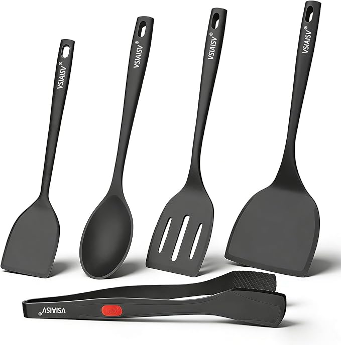 Silicone Spatula Turner, 600°F Heat Resistant Spatulas for Cooking, BPA Free, Flexible Rubber Kitchen Utensils Set Flipper for Eggs, Pancakes, Fish, Burgers, Dishwasher Safe (5 Pack, Black) by Unknown
