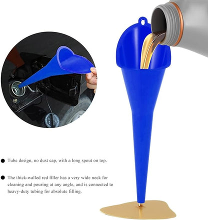 2 PCS Oil Funnel, Plastic Long Neck Multi-Purpose Spill Saver Funnel, Engine Oil Funnels for Filling Oils Gas Water Diesel Fuel Lubricants for Car Motorcycle ATV Boat (Blue)