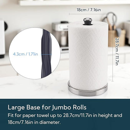 KITCHENDAO One-Handed Countertop Paper Towel Holder, Rotation Freestanding Kitchen Paper Holder Stand, Stainless Steel Paper Roll Holder with Weighted Base High-Adhesion Pad Sticker - Image 6
