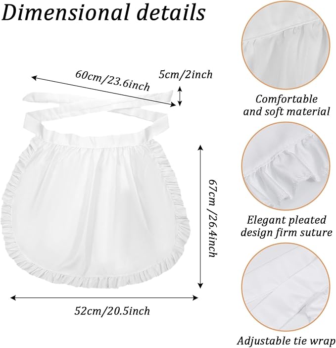 Tucnoeu 2pcs White Mob Cap Half Apron Halloween Colonial Costume Set Women Pilgrim Costume Accessories for Maid Girl Cosplay