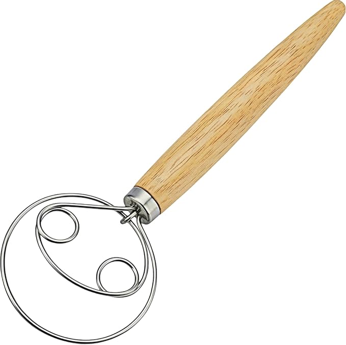 Danish Dough Whisk Stainless Steel Wooden Handle for Sourdough Bread Pizza and Pastry Making - Image 8