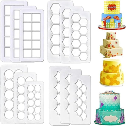 Hexagon Cookie Cutter Cake Mold Fondant Cutters,Fishscale Circle Cookie Cutters,Geometric Biscuit Cutters Football Fondant Impression Mat Cake Border Decorating Tools