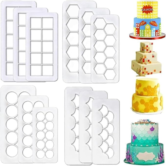 Hexagon Cookie Cutter Cake Mold Fondant Cutters,Fishscale Circle Cookie Cutters,Geometric Biscuit Cutters Football Fondant Impression Mat Cake Border Decorating Tools
