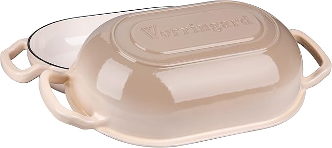 VORRINGARD Enameled Cast Iron Sourdough Bread Oven, Dutch Oven, Loaf Cast Iron Bread Pan for Homemade Bread Baking, Meatloaf Pan with Lid, 5QT, Latte - Image 4
