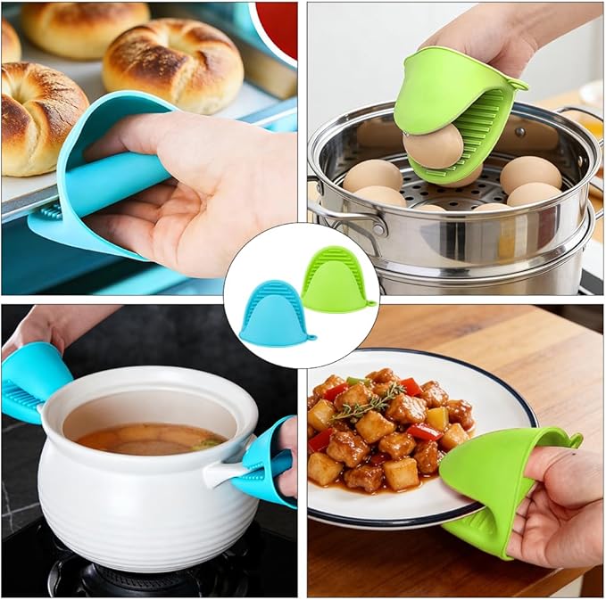 4 PCS Silicone Oven Mitts Heat Resistant Mini Oven Gloves for Kitchen Rubber Air Fryer Mitts Oven Accessories Finger Cooking Pinch Mitts Pot Holders for Kitchen Cooking Baking Dishwasher, Blue & Green - Image 7