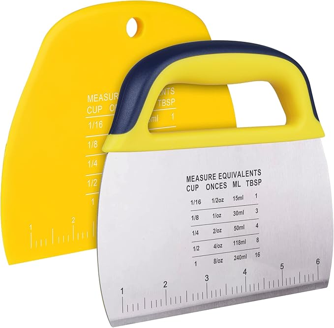 YGDZ Dough Scraper Chopper 2 Pcs, Stainless Steel Dough Cutter With Grip, Plastic Bench Scraper with Measuring Scale, Multipurpose Pizza Cutter, Pastry, Food Scraper for Baking, Dough, Bread, Cake by YGDZ