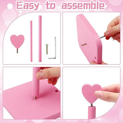 Leinuosen Valentines Day Pink Heart Paper Towel Holder Cute Heart Wooden Paper Towel Holder Pink Bathroom Countertop Accessories Kitchen Roll Stand Organizer Standing Apartment Decor Housewarming Gift