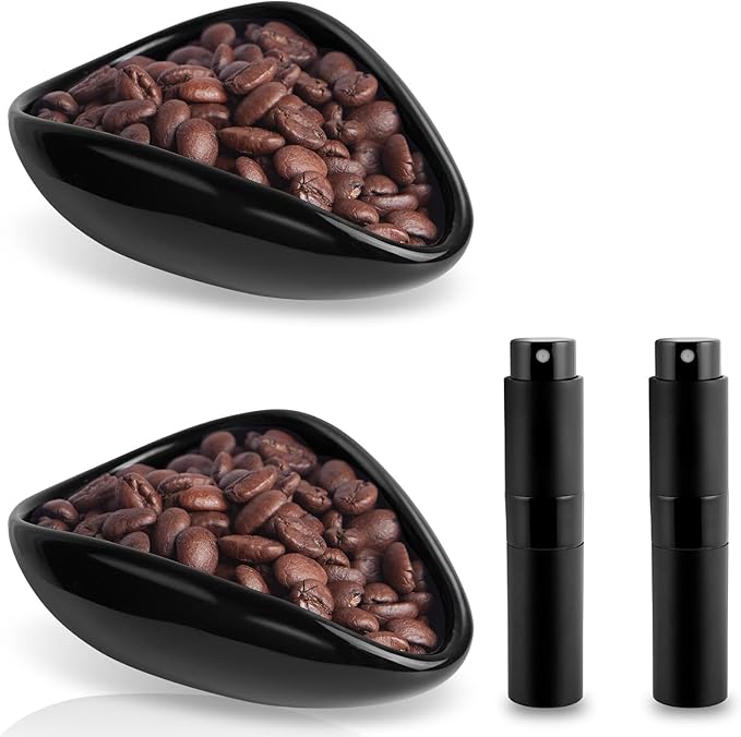 Coffee Bean Dosing Cup and Spray Bottle Set - Ceramic Espresso Accessories Kit, 8ml Static Reducing Sprayer for Cafe, Gym, Home Use | Barista-Approved Dosing Tools (Black, 2)