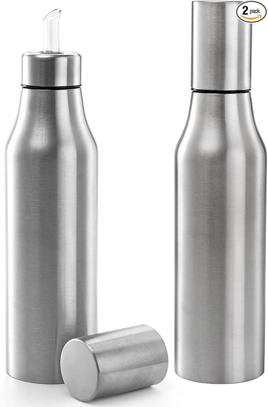 Foraineam 2 Pieces Olive Oil Dispenser Bottle 30 oz (900ml) Stainless Steel Leakproof Kitchen Oil Bottles by Foraineam
