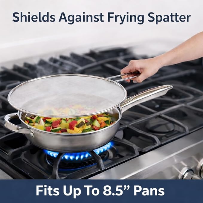 HIC Kitchen Splatter Screen, 18/8 Stainless Steel with Fine Mesh, 9-Inch, Fits Up To 8.5-Inch Pans - Image 2