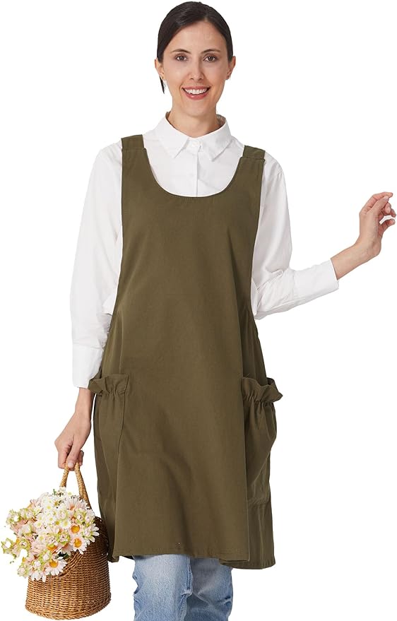 Cozy Adjustable Cross Back Aprons for Women with Pockets Cotton Linen Cooking Kitchen Baking