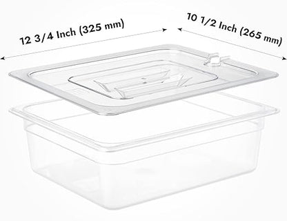 CURTA 6 Pack NSF Notched Food Pan Cover, 1/2 Size Clear Polycarbonate Lid with Handle for Commercial Food Pan, Dishwasher & Freezer Safe Plastic Clear