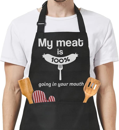 SANDJEST Funny Mens Aprons with Pockets for BBQ Grilling Cooking Grandpa Husband Apron for Birthday Christmas Father's Day
