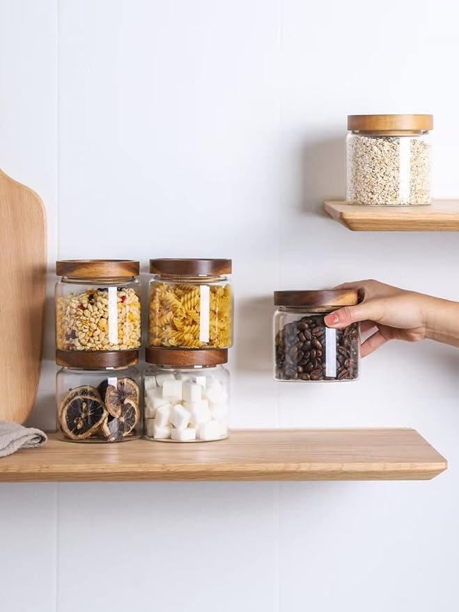 Kanwone Glass Storage Jars Set of 6, 17 Ounce Airtight Food Storage Containers with Bamboo lids, Clear Glass Canisters for Pantry, kitchen, Flour, Sugar, Tea, Coffee, Snack, Spice and Herbs - Image 4