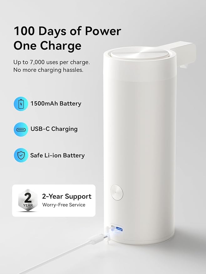 SUNLY Touchless Automatic Soap Dispenser – Clog-Free Pump, Fast Sensor, USB-C Rechargeable, Smudge-Resistant Stainless Steel, for Kitchen & Bathroom Soap Dispenser, White - Image 5