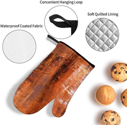 LOKMU Oven Mitts and Pot Holders Set of 3, Burnt Orange Abstract Art Heat Resistant Kitchen Gloves Hot Pads for Cooking Baking BBQ, Kitchen Decor Gifts for Cooking Lover Cooks