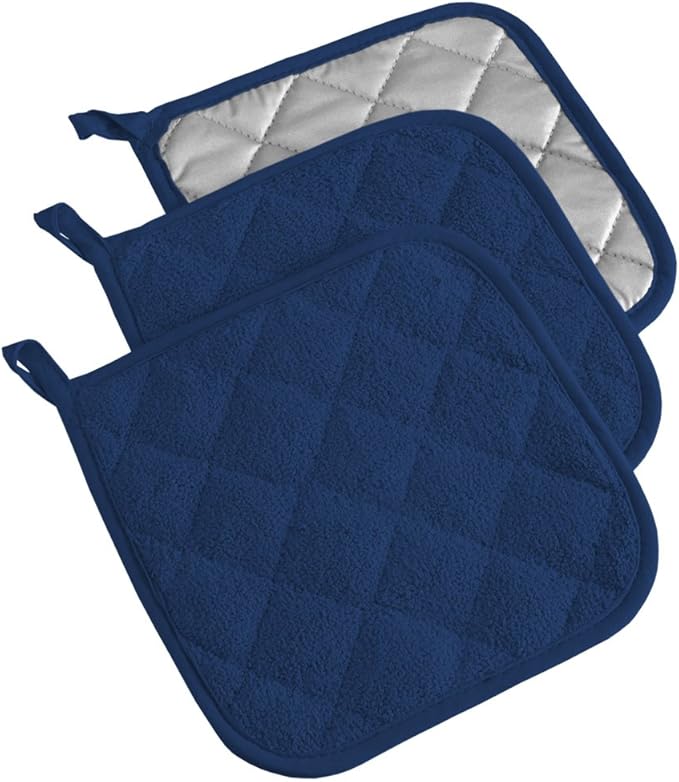 DII Basic Terry Collection Quilted 100% Cotton, Potholder, Nautical Blue, 3 Piece by DII