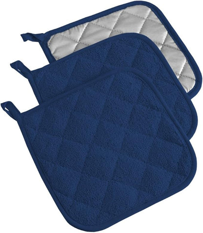 DII Basic Terry Collection Quilted 100% Cotton, Potholder, Nautical Blue, 3 Piece by DII