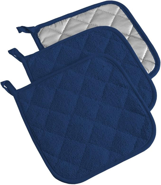 DII Basic Terry Collection Quilted 100% Cotton, Potholder, Nautical Blue, 3 Piece by DII