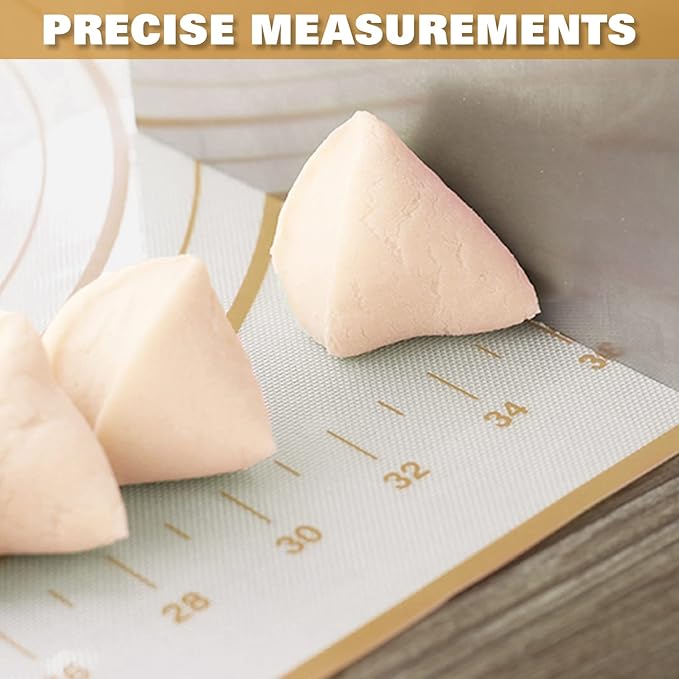 Silicone Pastry Mat Extra Thick Large Non Stick Baking Supplies Kitchen Counter Cooking Rolling Dough Sheet Pie Crust Sourdough Bread Oven Liner with Measurement (L-16''(W)*24''(L), 3#Gold) - Image 6