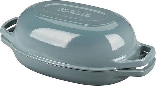 EDGING CASTING Enameled Cast Iron Oval Dutch Oven Pot with Lid, Dutch Oven for Sourdough Bread Baking, Bread Oven, Bread Dutch Oven, Oval Bread Pan, 5qt, Seasalt