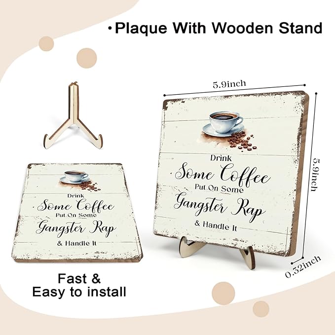 Coffee Bar Sign Plaque for Coffee Station,Vintage Cafe Sign Decor for Kitchen,Cafe Bar Accessories for Farmhouse Kitchen Office(Beige, 5.9x5.9inches) - Image 2