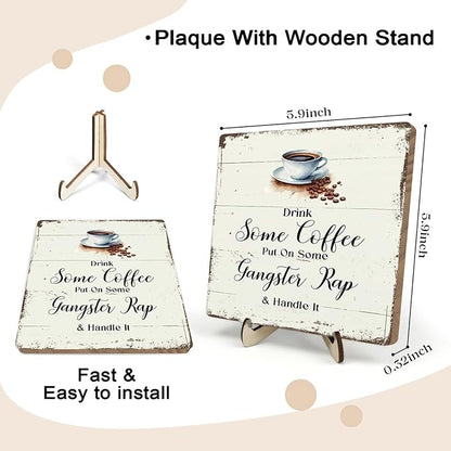 Coffee Bar Sign Plaque for Coffee Station,Vintage Cafe Sign Decor for Kitchen,Cafe Bar Accessories for Farmhouse Kitchen Office(Beige, 5.9x5.9inches) - Image 2