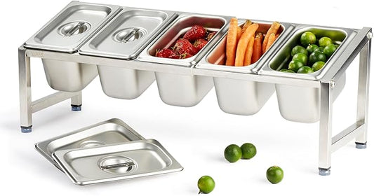 CURTA Expandable 18/8 Stainless Steel Spice Rack Set, NSF Certified, 1-Tier Inclined Organizer Shelf with 5 1/9 4“ Pan&Lid, 13.8" - 23.6" Adjustable, Countertop Holder for Seasoning Ingredients