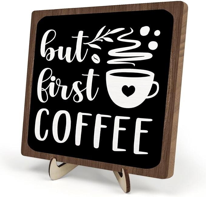 Vintage Coffee Bar Wooden Plaque Desk Sign, Farmhouse Wood Plaque Tabletop Decor for Cafe Bar Kitchen Office,Coffee Station Accessories 5.9x5.9Inch by DMADNF