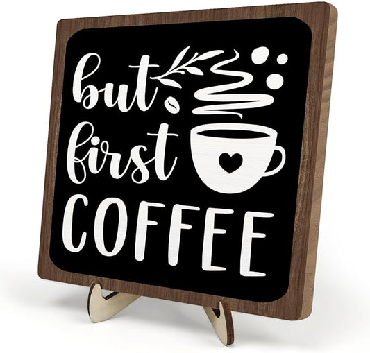 Vintage Coffee Bar Wooden Plaque Desk Sign, Farmhouse Wood Plaque Tabletop Decor for Cafe Bar Kitchen Office,Coffee Station Accessories 5.9x5.9Inch by DMADNF