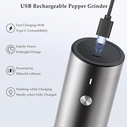 Electric Salt and Pepper Grinder Set, USB Rechargeable, Stainless Steel Automatic Salt and Pepper Mill Grinder with Adjustable Coarseness, Electric Salt Shakers, LED Light, Refillable (2 Packs) - Image 4